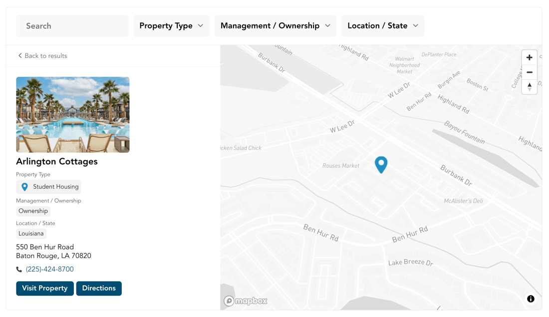 Coastal Ridge property locator built with Storepoint showing keyword search, advanced filtering and image gallery features