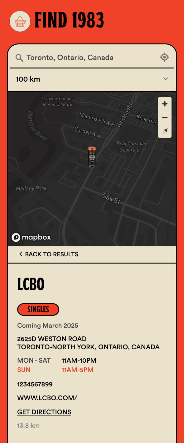 1983's mobile-responsive store locator showing optimized interface