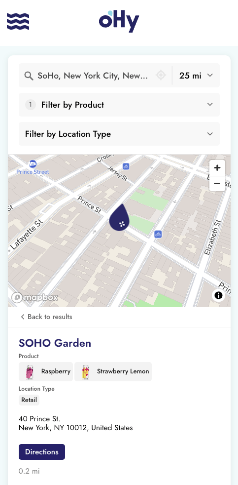 Mobile responsive store locator page example