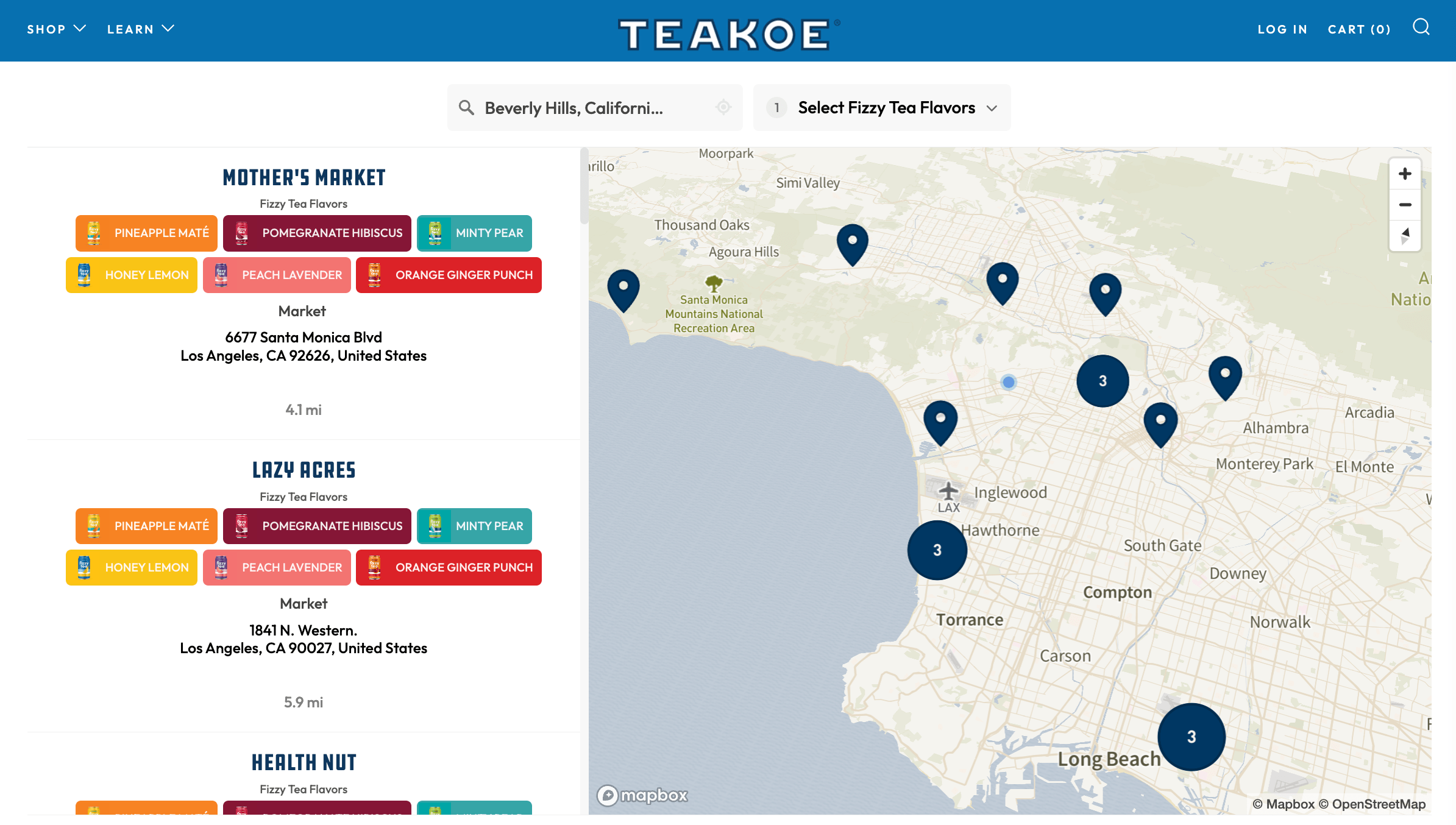 Teakoe's customized Storepoint store locator showcasing brand-matched design and product filtering capabilities