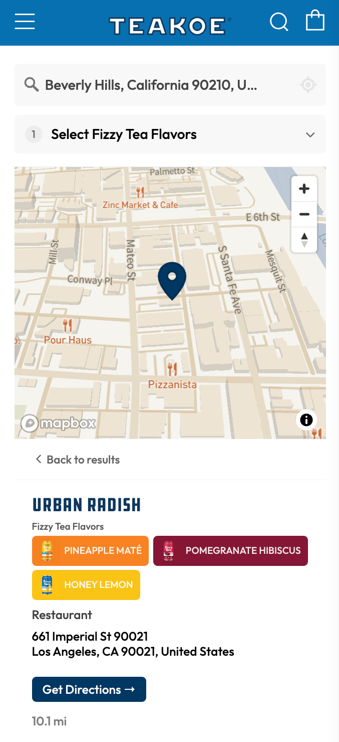 Mobile responsive store locator page example